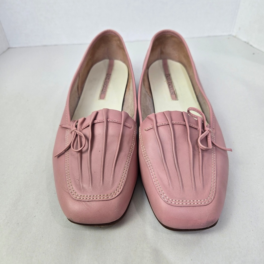 Enzo Angiolini Pink Leather Loafer Shoe Flat Size 10W Pleated Bow Square Toe 981 - Picture 5 of 8